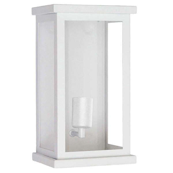 Arandela de Parede Retangular Externo 30,5x17x13cm Alumínio branco e Vidro Transparente.