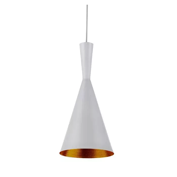 Pendente Esmeralda Cônico Ø19x40cm Alumínio Branco e Cobre.