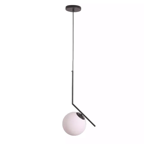 Pendente Esfera 50x126x42cm Metal Preto e Vidro Fosco.