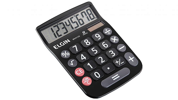 Calculadora de mesa com visor Elgin 08 dígitos grandes célular solar preto MV4133.