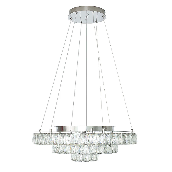 Lustre Tokyo LED 53W 4000K cristal 3 aros 130x50mm bivolt.