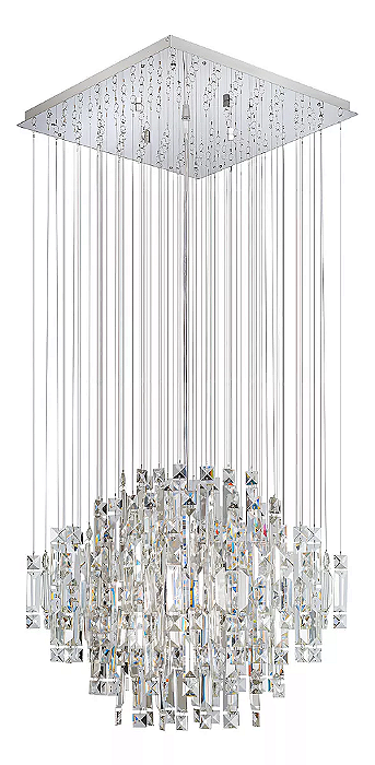 Lustre De Cristal Legítimo Austria Quadrado Transparente 10 Lâmpadas 40x40cm.