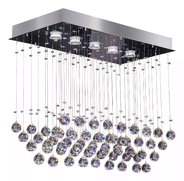 Lustre Cristal Legitimo Retangular Crystal Ball 5 Lâmpadas Gu10/mr16 Aço Inox 60x30cm.