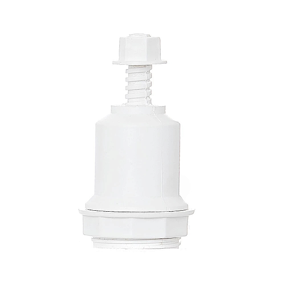 Soquete coluna com niple e porca para Abajur e Camarin plástico branco E27.