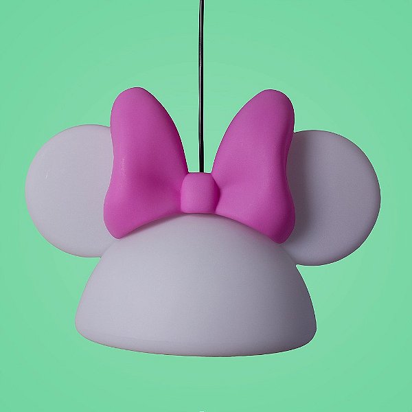 Pendente Orelhas Minnie 24x41x27cm Polietileno Branco e Rosa.