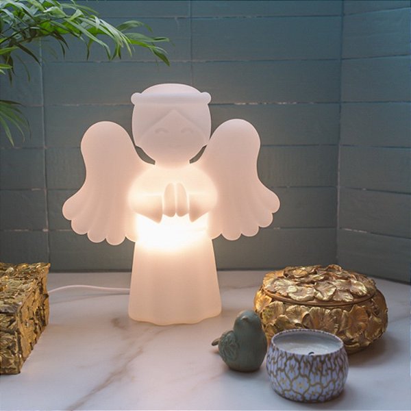 Luminária Anjinho da Guarda 29x27x13cm Polietileno Branco.