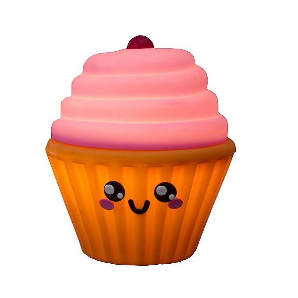 Luminária Cupcake Kawaii Ø20,5x23,5cm Polietileno Rosa e Laranja.