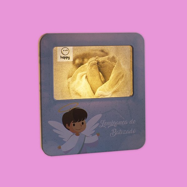 Luminária Porta Retrato Lembrança de Batizado 22,5x19,5x8cm Polietileno Azul.