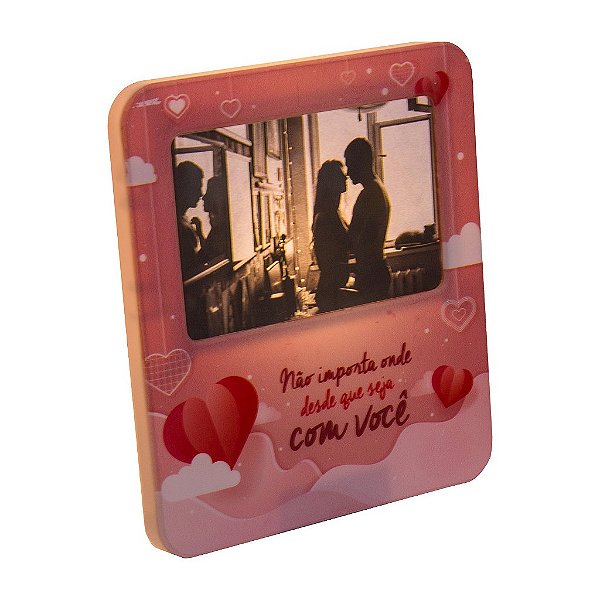 Luminária Porta Retrato Não Importa Onde 22,5x19,5x8cm Polietileno Rosa e Branco.