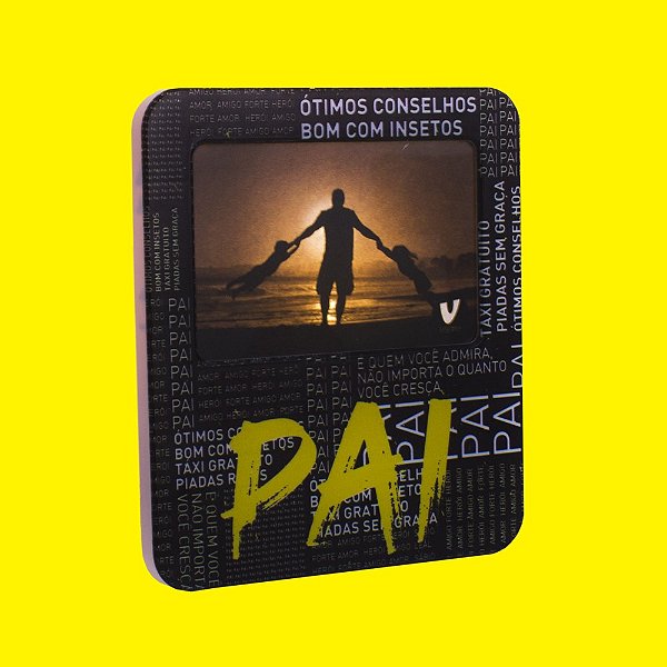 Luminária Porta Retrato Pai 22,5x19,5x8cm Polietileno Preto, Branco e Amarelo.