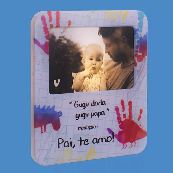 Luminária Porta Retrato Pai Eu Te Amo 22,5x19,5x8cm Polietileno Branco e Vermelho.