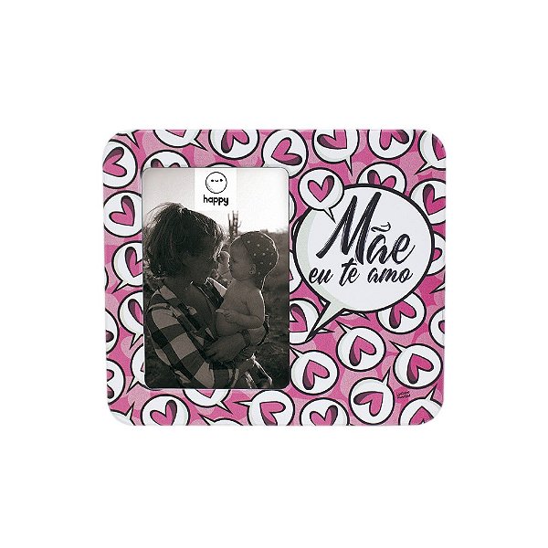 Luminária Porta Retrato Mãe Eu Te Amo 22,5x19,5x8cm Polietileno Rosa e Branco.