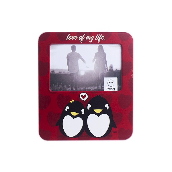 Luminária Porta Retrato Love Of My Life 22,5x19,5x8cm Polietileno Vermelho e Preto.