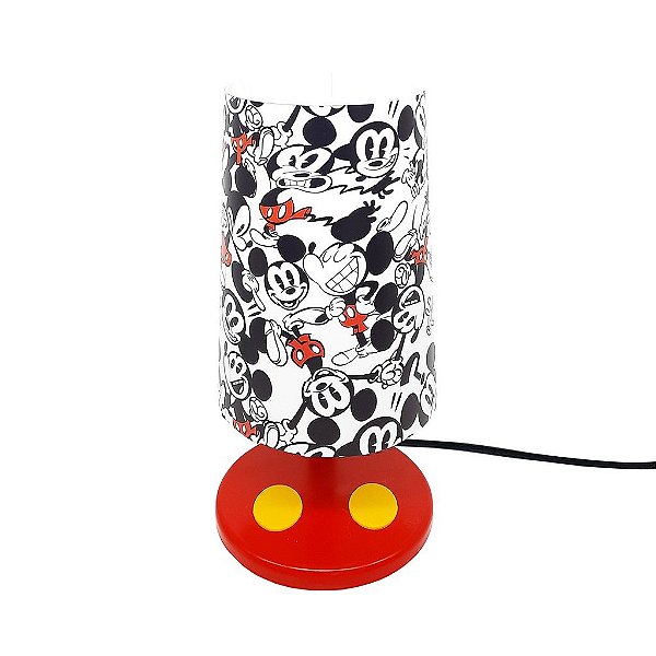 Abajur Pop Mickey Print 29,5x14,5x15,5cm Polietileno Branco, Preto e Vermelho.