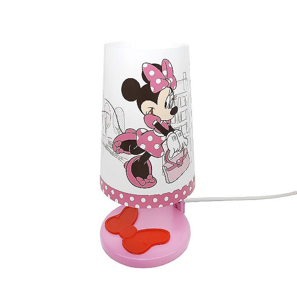 Abajur Pop Minnie 29,5x14,5x15,5cm Polietileno Branco, Rosa e Preto.