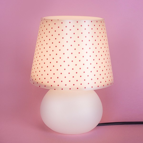 Abajur Micro Lampe Poá Rosa Ø15x20cm Polietileno Branco e Rosa.