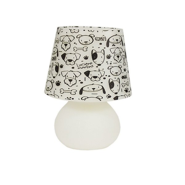 Abajur Micro Lampe Vira Lata Cachorros Ø15x20cm Polietileno Branco e Preto.