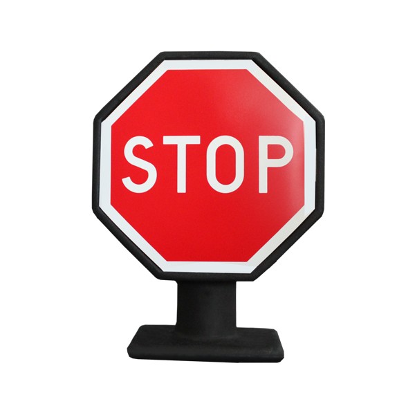 Luminária Placa Stop 34,5x25,5x0,8cm Polietileno Preto e Vermelho.