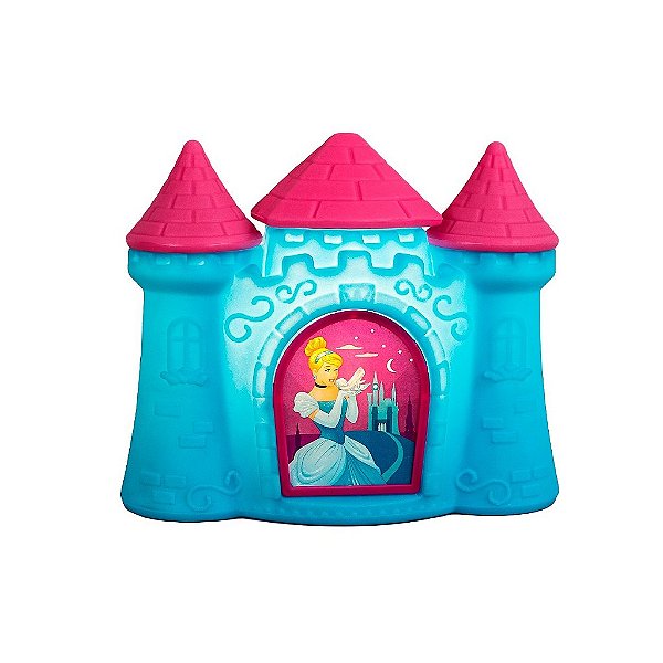 Luminária Castelo Cinderela 25x29,5x14,5cm Polietileno Azul e Rosa.