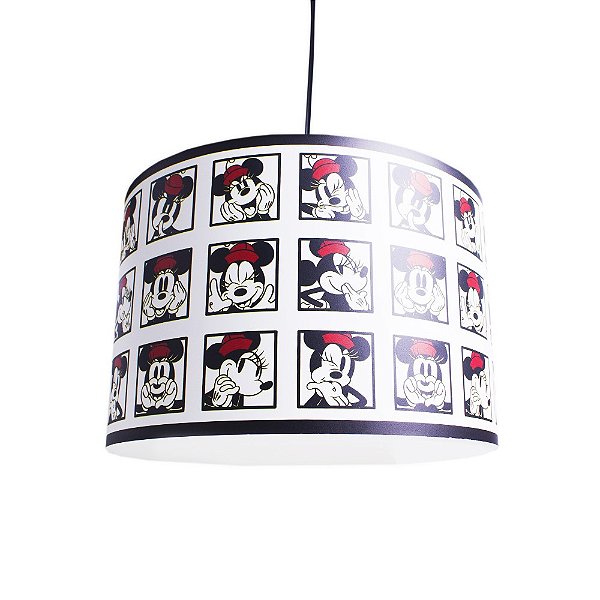 Pendente POP MInnie Ø30x20cm Polietileno Branco, Preto e Vermelho.