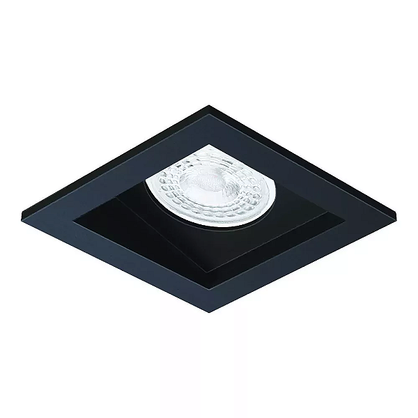 Spot de Embutir Laini Quadrado Facho Orientável Dicroica PAR16 8,6x8,6x8,2cm Alumínio Preto Fosco.