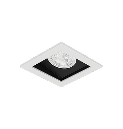 Spot de Embutir Laini Quadrado Facho Orientável Dicroica PAR16 8,6x8,6x8,2cm Alumínio Branco Fosco e Preto Acetinado.