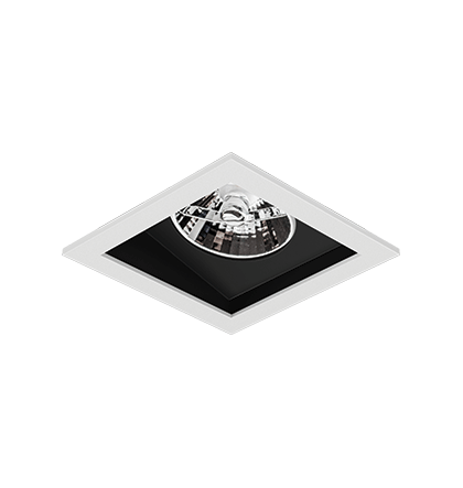 Spot de Embutir Laini Quadrado Facho Orientável AR70 10,6x10,6x9,9cm Alumínio Branco Fosco e Preto Acetinado.