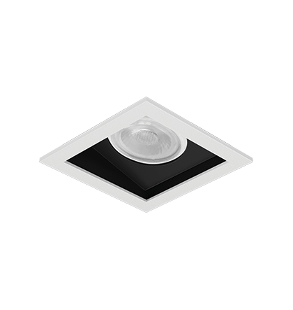 Spot de Embutir Laini Quadrado Facho Orientável PAR20 10,6x10,6x13,1cm Alumínio Branco Fosco e Preto Acetinado.