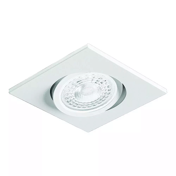 Spot de Embutir Nuru Quadrado Facho Orientável Dicroica PAR16 8,6x8,6x6,7cm Alumínio Branco Fosco Microtexturizado.
