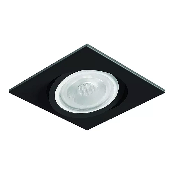 Spot de Embutir Nuru Quadrado Facho Orientável PAR20 10,7x10,7x11cm Alumínio Preto Acetinado.