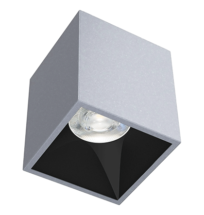 Spot de Sobrepor LED Kona Quadrado Recuado 16º 4000K 13,7W Bivolt 10x8,5x8,5cm Alumínio Corpo Prata Acetinado e Refletor Preto Acetinado.