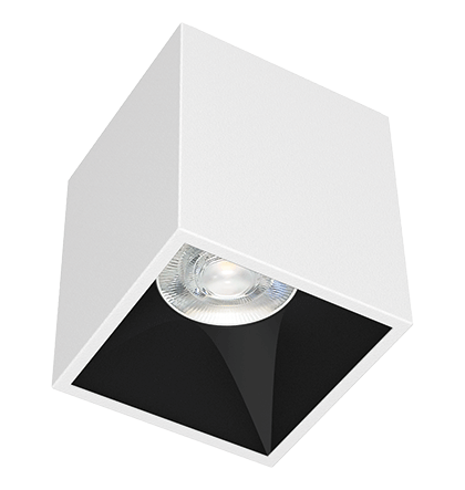 Spot de Sobrepor LED Kona Quadrado Recuado 37º 2700K 13,7W Bivolt 10x8,5x8,5cm Alumínio Corpo Branco Fosco e Refletor Preto Acetinado.