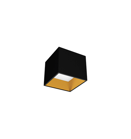 Spot de Sobrepor LED Dhari Quadrado Recuado 3000K 9,1W Bivolt 12,2x12,2x11cm Corpo Preto Acetinado e Refletor Dourado Acetinado.