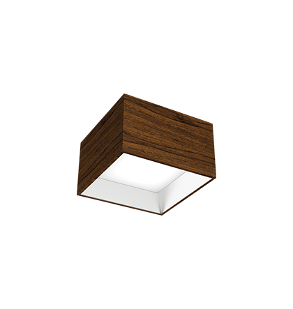 Plafon de Sobrepor LED Dhari Quadrado Recuado 4000K 18,3W Bivolt 17,7x17,7x11cm Corpo Amadeirado e Refletor Branco Acetinado.