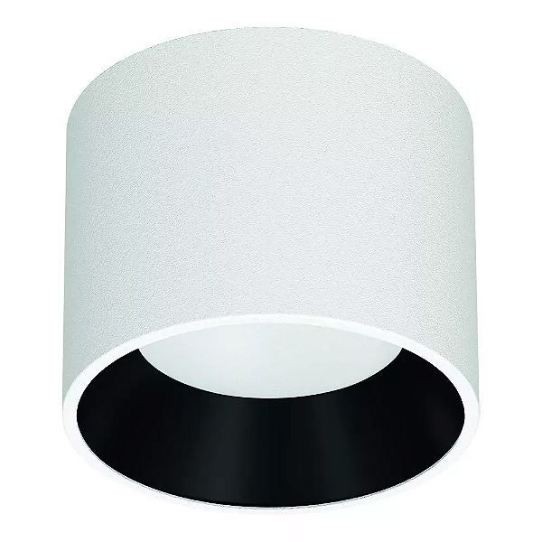 Spot de Sobrepor LED Dhari Redondo 5000K 9,1W Bivolt Ø13,9x11cm Corpo Branco Fosco e Refletor Preto Acetinado.