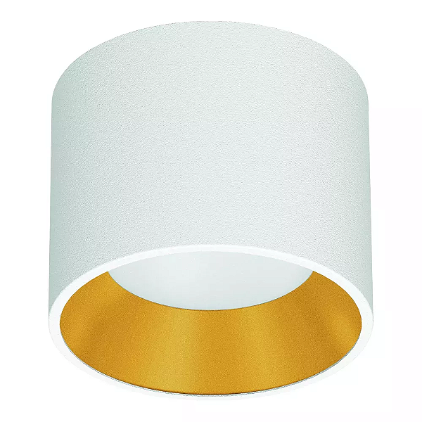 Spot de Sobrepor LED Dhari Redondo 5000K 9,1W Bivolt Ø13,9x11cm Corpo Branco Fosco e Refletor Dourado Acetinado.