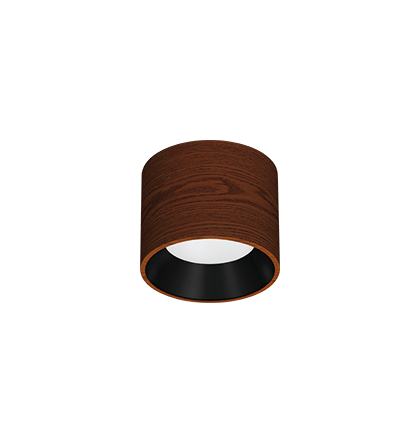 Spot de Sobrepor LED Dhari Redondo 4000K 9,1W Bivolt Ø13,9x11cm Corpo Amadeirado e Refletor Preto Acetinado.
