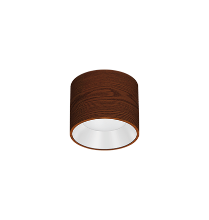 Spot de Sobrepor LED Dhari Redondo 2700K 9,1W Bivolt Ø13,9x11cm Corpo Amadeirado e Refletor Branco Acetinado.