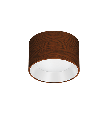 Plafon de Sobrepor LED Dhari Redondo Recuado 4000K 18,3W Bivolt Ø17,9x11cm Corpo Amadeirado e Refletor Branco Acetinado.