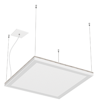 Luminária pendente LED Nichia integrado com efeito moldura de luz 3000K 73W Bivolt 59,8x59,8x3,6cm Alumínio Branco Fosco.