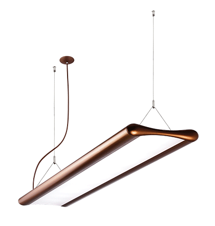 Pendente LED Jasiri Linear Iluminação direta e indireta 3000K 73W Bivolt 115,5x25x4cm Alumínio Cobre Clássico.