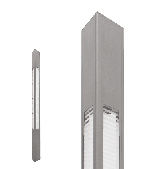 Poste de Luz LED Uzuri Triangular Externo 3000K 16W Bivolt 300x20,1x20,1cm Alumínio Prata Fosco e Vidro.