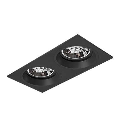 Luminária de Embutir Retangular Face Plana 21,3x11x9,6cm facho orientável 2xAR70 Led Alumínio Preto fosco.