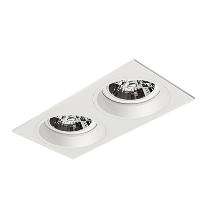 Luminária de Embutir Retangular Face Plana 21,3x11x9,6cm facho orientável 2xAR70 Led Alumínio Branco fosco.