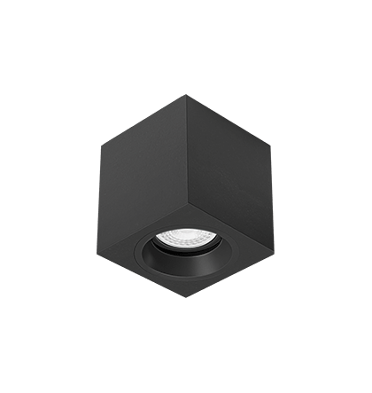 Luminária de Sobrepor Quadrada Facho orientável 9x9x9,5cm 1x Dicróica LED base GU10 Alumínio Preto fosco.