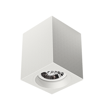 Luminária de Sobrepor Quadrada Facho orientável 11x11x14cm 1x AR70 LED Alumínio Branco fosco.