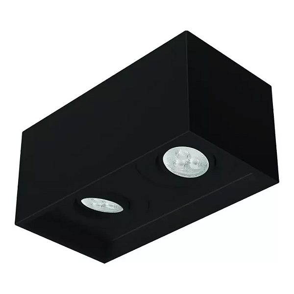 Spot de Sobrepor Sura Face Recuada Retangular Duplo Mini Dicroica 8x17,1x8,8cm Alumínio Preto Fosco.