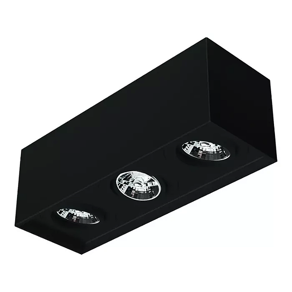 Spot de Sobrepor Sura Face Recuada Retangular Triplo AR70 14x37,3x12,8cm Alumínio Preto Fosco.