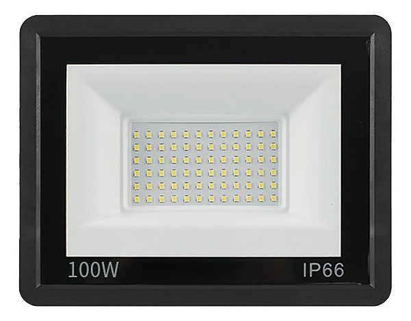 Refletor Led Slim 100w 12v-24v 6500k preto SMD IP66 bivolt.