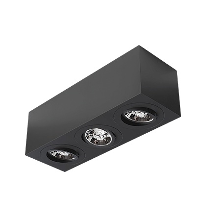 Spot de Sobrepor Sura Face Plana Retangular Triplo AR70 12,3x37,3x12,8cm Alumínio Preto Fosco.